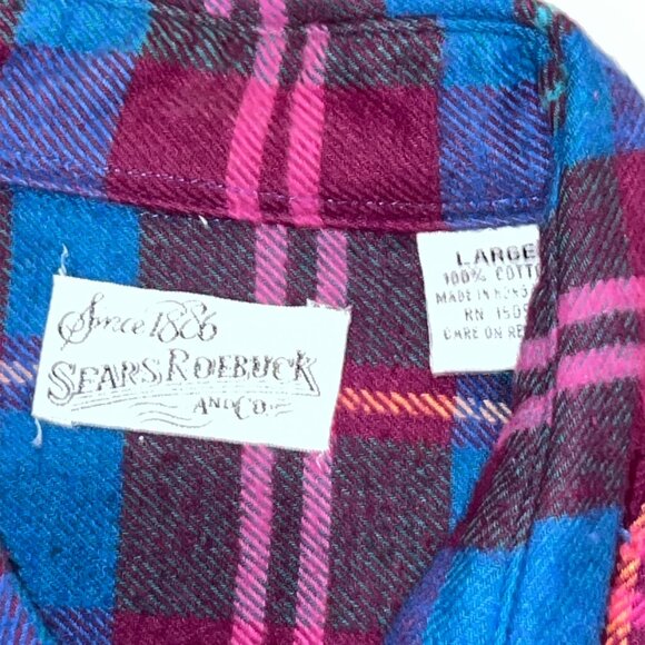 sears roebuck and co flannel multicolor pink and blue size L - Picture 2 of 5